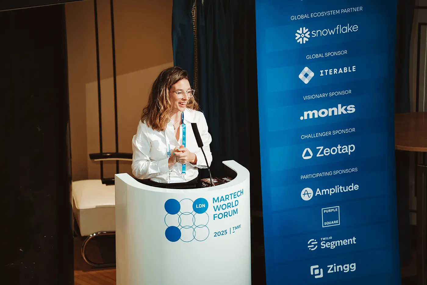 Photo of Kerry MCing Martech World Forum